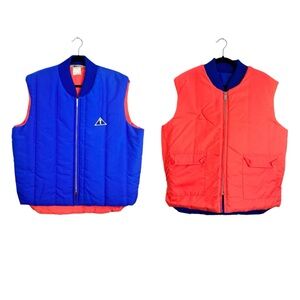 Vtg 70s 80s Avon Sportswear reversible boxy blue orange full zip puffer vest XL